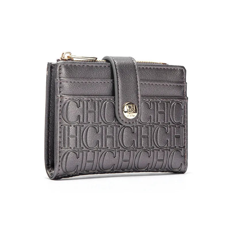 Portefeuille Femme Luxe Rétro Carré Bouton - Porte-Carte Pince Billets Compact Léger Classique