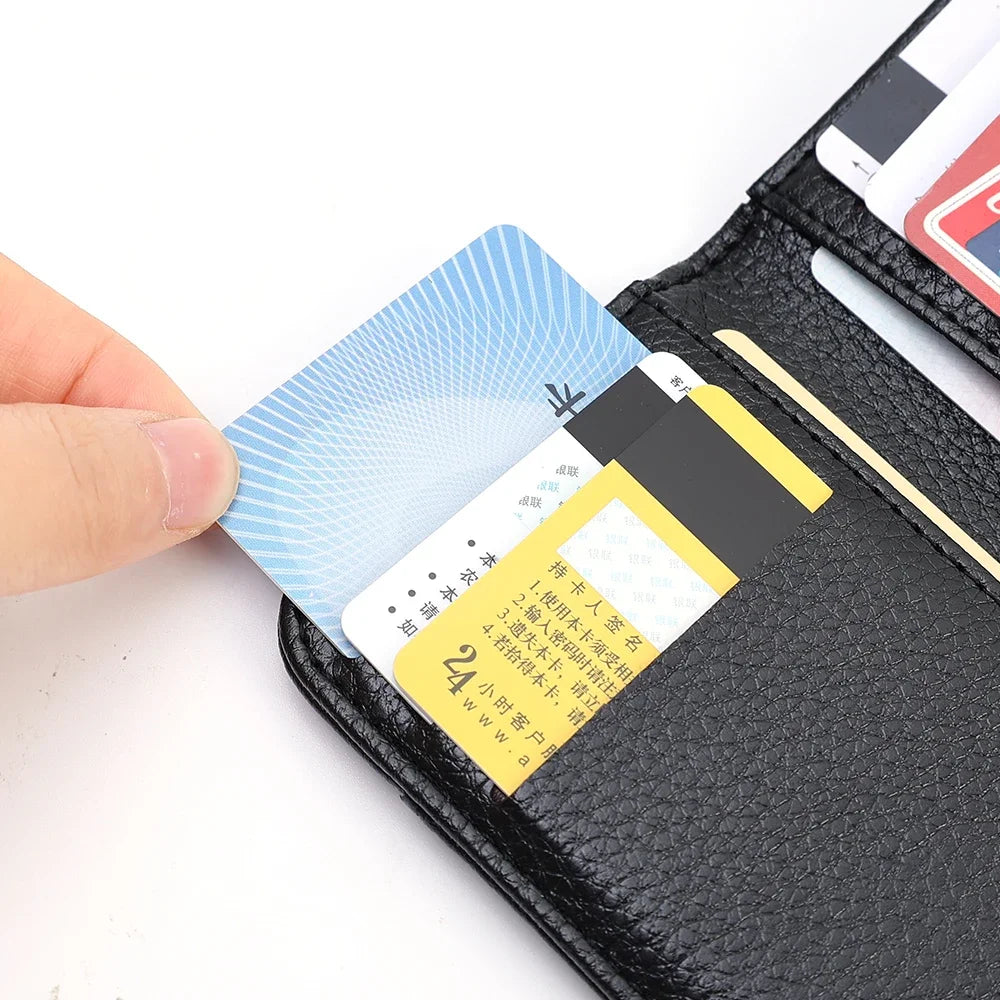 Portefeuille Homme Ultra-Mince Cuir PU - Mini Porte-Cartes Court Portable
