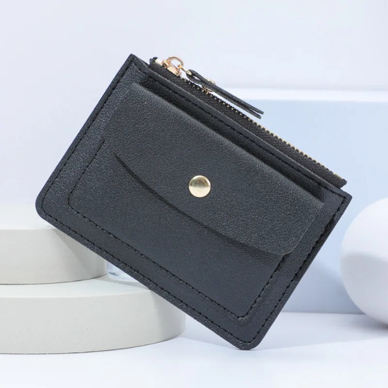 Portefeuille Femme Court Simple Cuir PU - Mini Porte-Cartes Zip Fermoir Slim