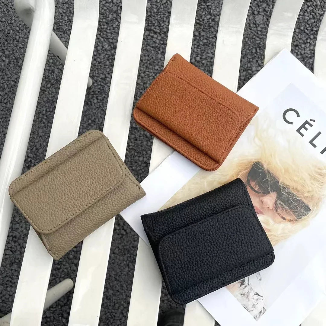 Portefeuille Femme Cuir Véritable Pliable Simple - Porte-Monnaie Multifonction Coin Bag Petit Money Bag