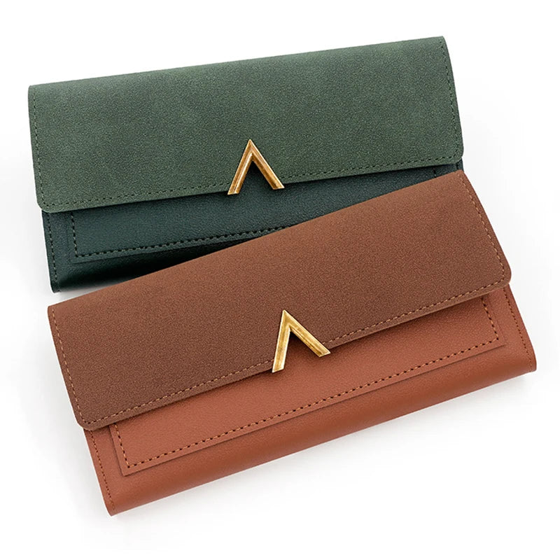 Portefeuille Femme Long Cuir PU Trifold Rose - Porte-Carte Multi-Emplacements Clutch Bag Fashion Simple