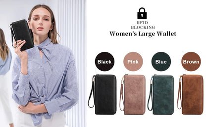 Portefeuille Femme Vintage RFID - Grande Capacité Cuir PU avec Porte-Cartes