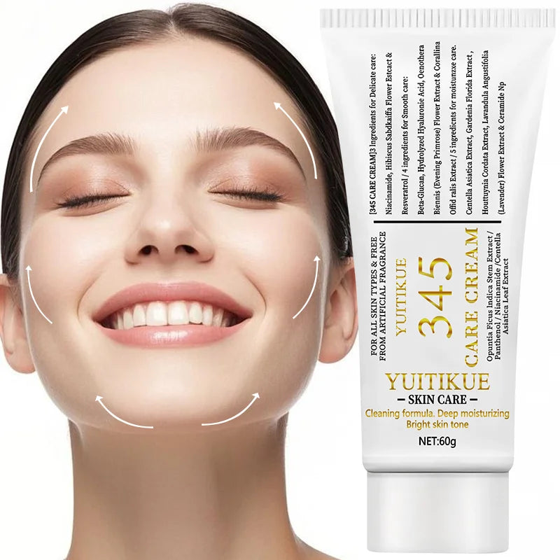 Crème Soin 345 Care 60g - Hydratante Raffermissante Lissante Légère Non-Grasse Sans Parfum Tous Types Peau
