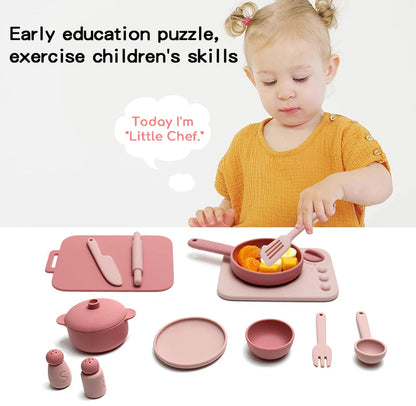 Set Cuisine Silicone 13 Pièces - Jouet Éducatif Jeu de Rôle pour Enfants 3-12 Ans