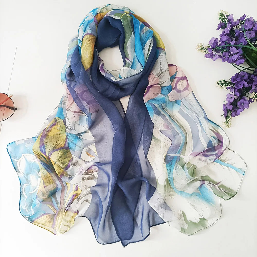 Foulard Écharpe Georgette Dégradé Fleur Femme - Bandana Châle Été Protection Solaire Plage