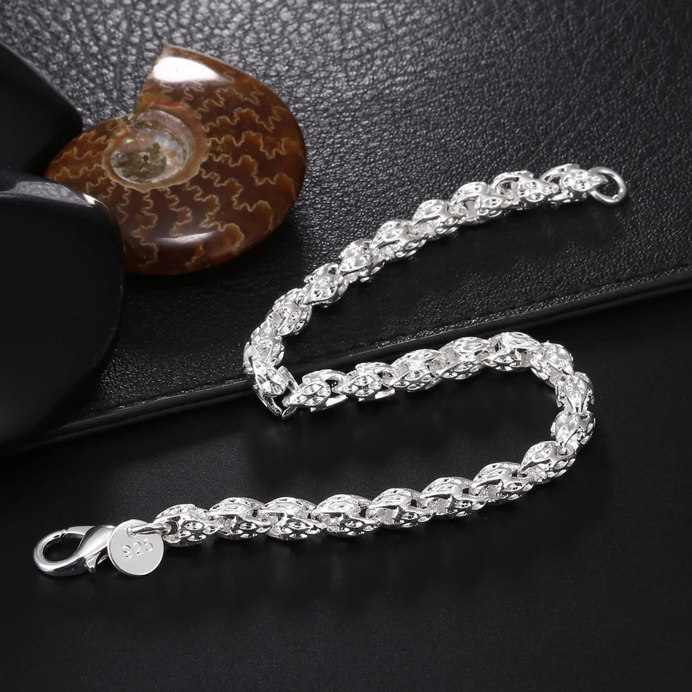 Bracelet Argent Sterling 925 Chaîne Carrée Solide - Bijou Femme Homme Unisexe Cadeau Mariage Soirée