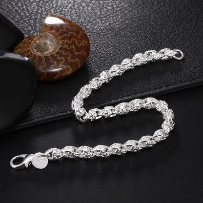 Bracelet Argent Sterling 925 Chaîne Carrée Solide - Bijou Femme Homme Unisexe Cadeau Mariage Soirée