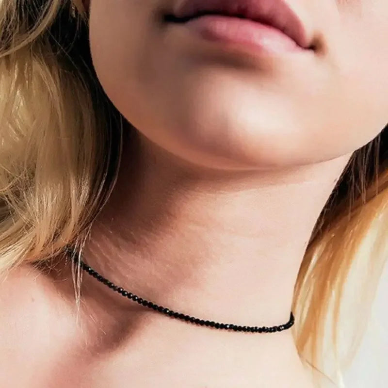 Collier Choker Perles Noires Minimaliste - Ras-du-Cou Court Élégant