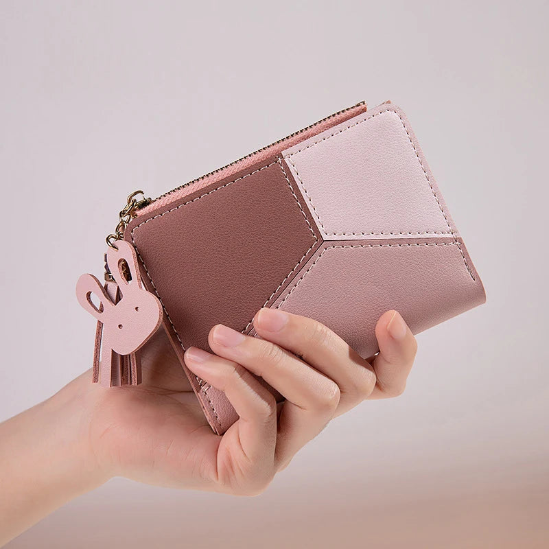 Portefeuille Femme Pliable Cuir PU - Porte-Cartes Portable avec Porte-Monnaie