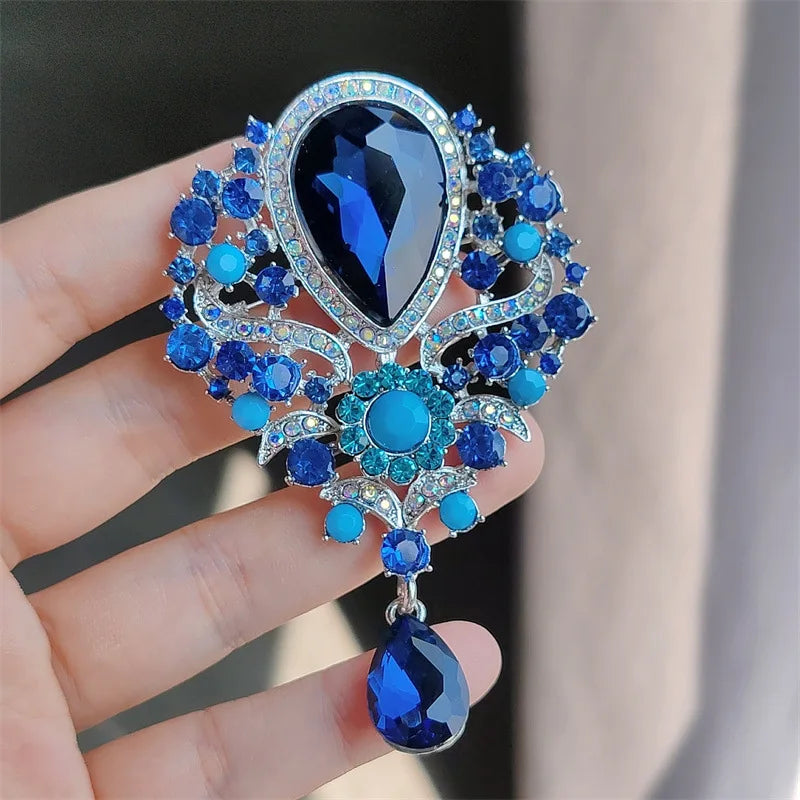 Broche Goutte d'Eau Cristal Grande Luxe Élégante – Pin's Pendentif Vintage Mariage Soirées Femme