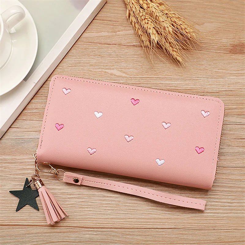 Portefeuille Long Femme Cœur Amour Luxe - Porte-Cartes Téléphone Clutch Fille