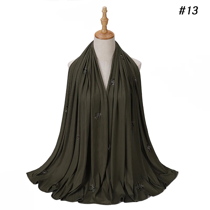 Foulard Hijab Jersey Côtelé Femme - Écharpe Musulman Stretch Paillettes Châle Islamique