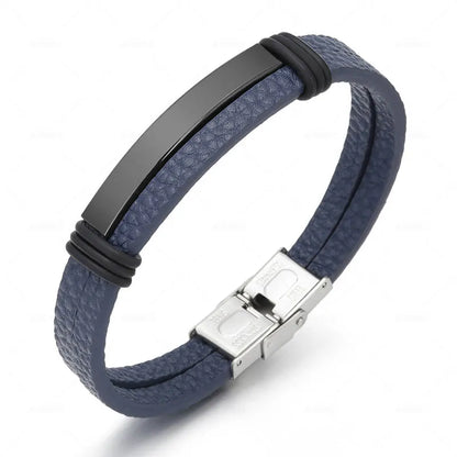 Bracelet Enroulé en Cuir pour Homme avec Charm en Acier Inoxydable
