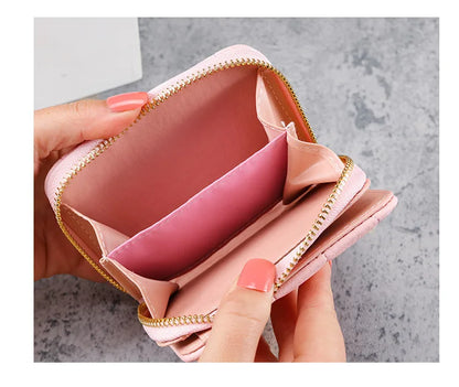 Portefeuille Court Femme Cuir PU à Carreaux - Petit Porte-Cartes Zip avec Porte-Monnaie