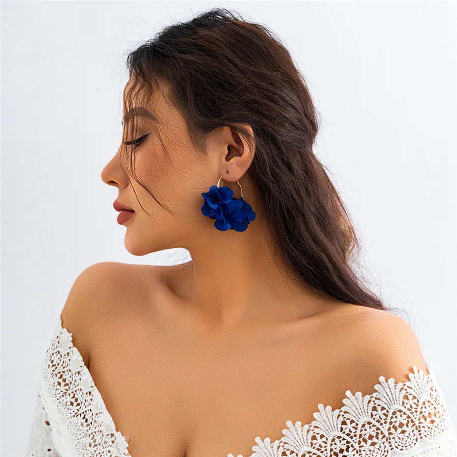 Boucles d'Oreilles Créoles Rose Tissu Pendentif Bohème – Kpop Colorées Y2K Soirées Femme