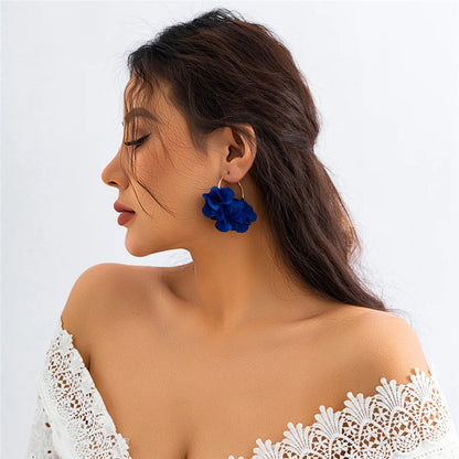 Boucles d'Oreilles Créoles Rose Tissu Pendentif Bohème – Kpop Colorées Y2K Soirées Femme