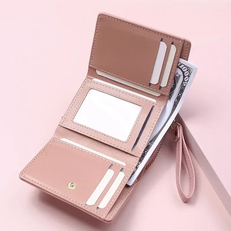 Portefeuille Femme Mignon Cœur Brodé Cuir PU - Trifold Multi-Cartes avec Porte-Monnaie