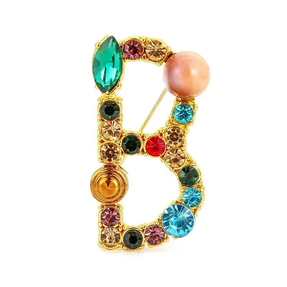 Broche Lettre Anglaise Strass Cristaux Colorés – Pin's Revers Alphabet Tendance Femme