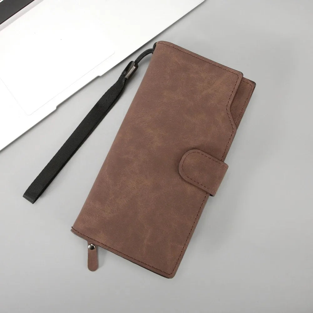 Portefeuille Long Homme Femme Cuir PU Grande Capacité - Business Clutch Téléphone Fermoir Bleu
