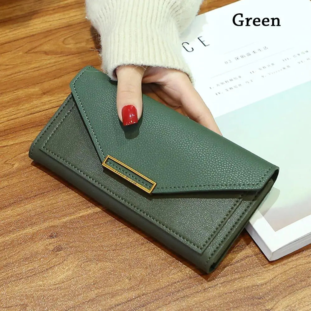 Portefeuille Femme Long Cuir PU Fermoir - Porte-Monnaie Clutch Téléphone 5 Couleurs Noir