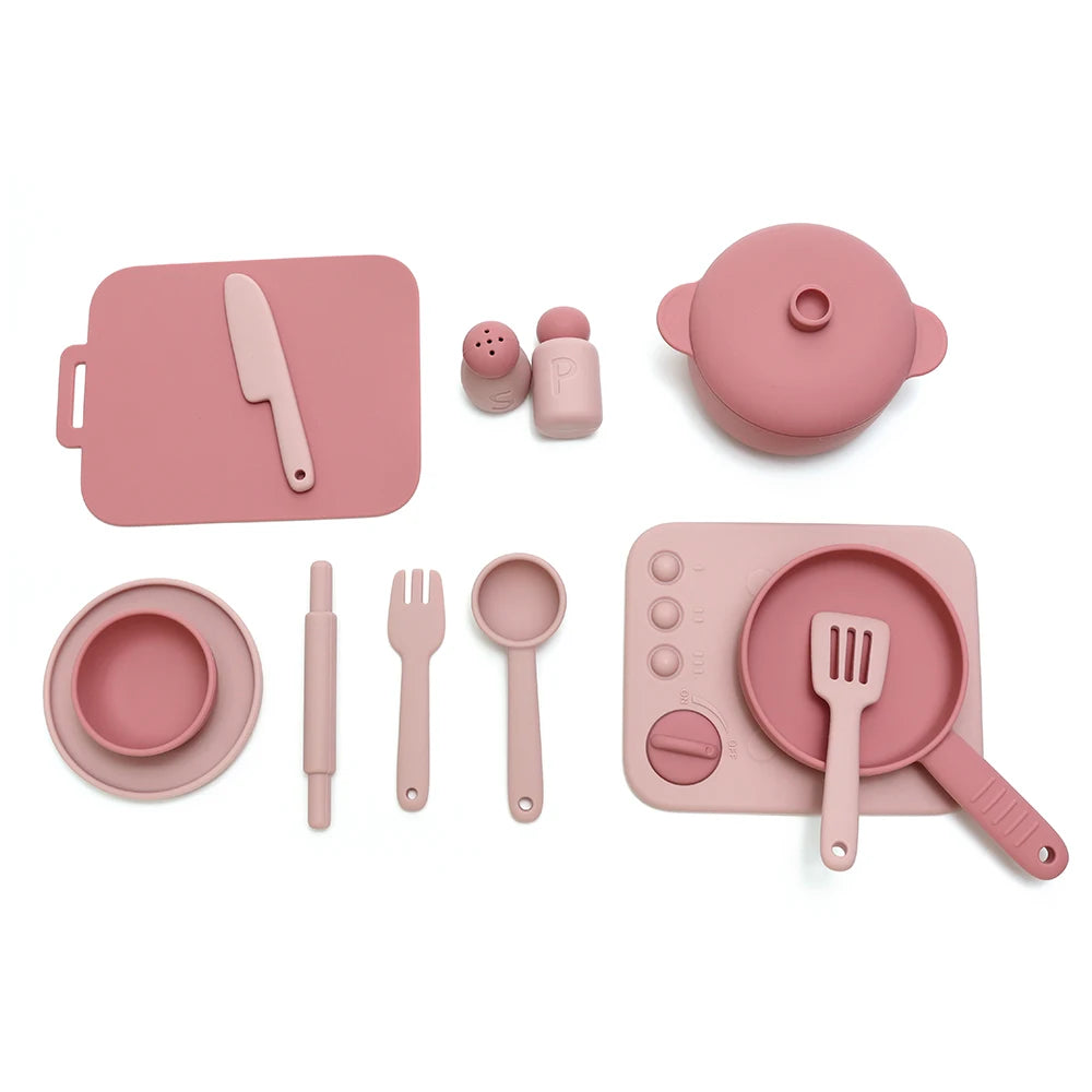 Set Cuisine Silicone 13 Pièces - Jouet Éducatif Jeu de Rôle pour Enfants 3-12 Ans