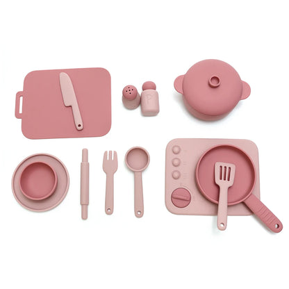Set Cuisine Silicone 13 Pièces - Jouet Éducatif Jeu de Rôle pour Enfants 3-12 Ans