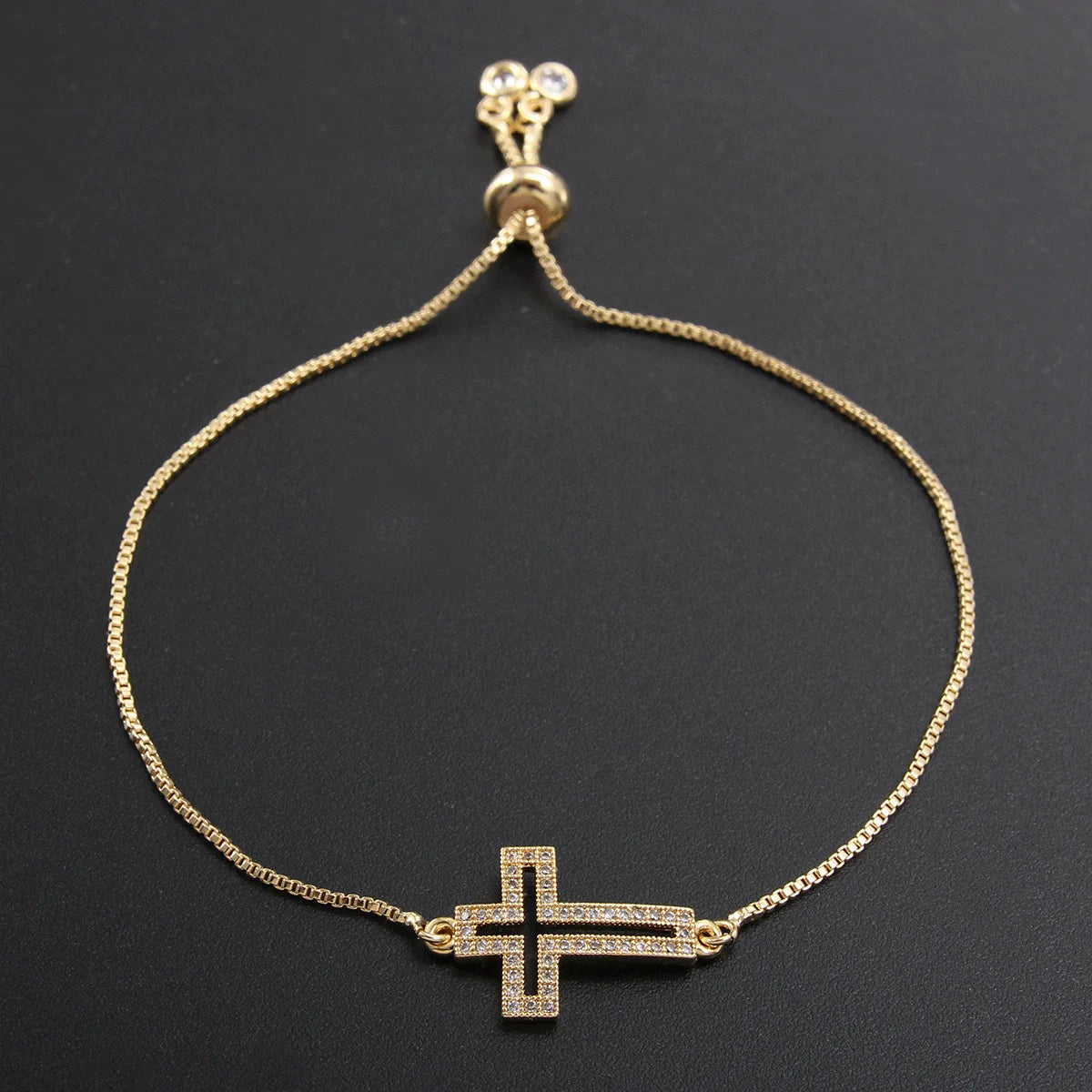 Bracelet Chaîne Cuivre Zircon Croix – Or & Argent Ajustable Unisexe Soirée