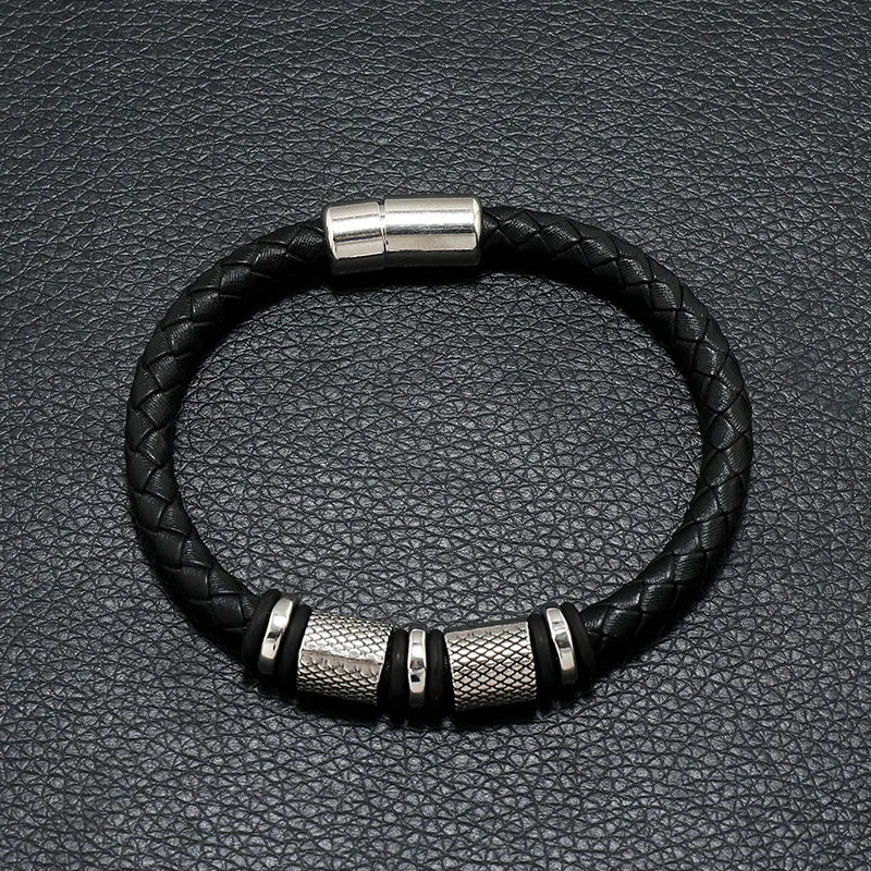 Bracelet Cuir Véritable Homme Magnétique – Style Punk Câble Cadeau