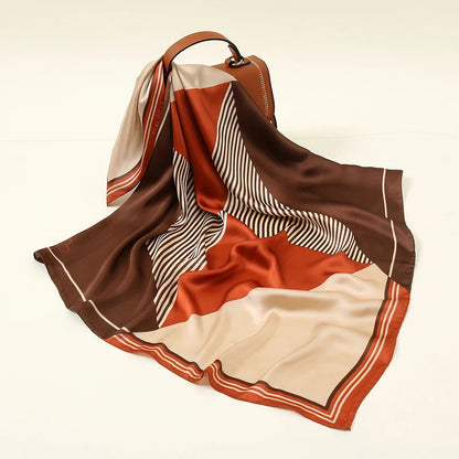 Foulard Carré Soie Satin Géométrie Luxe Femme - Hijab Bandana Headband Cadeau