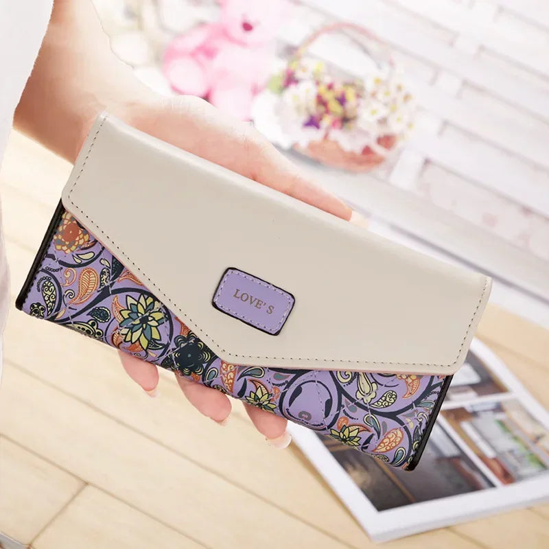 Portefeuille Pochette Femme Enveloppe Grande Capacité - Porte-Monnaie Long Cuir PU Bouton Clutch Élégant