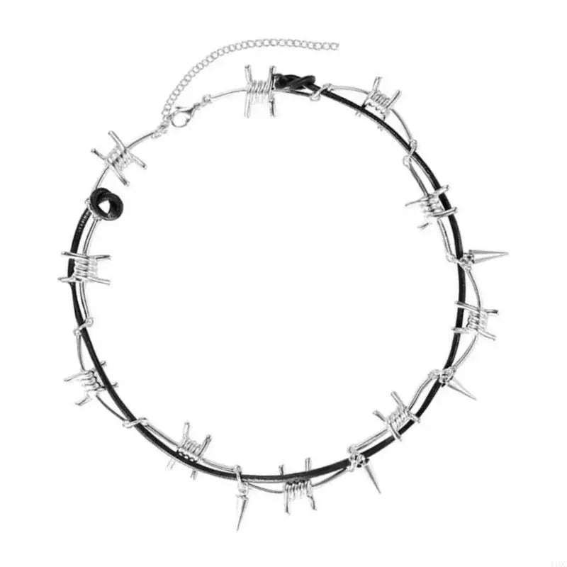 Set Collier Bracelet Fil Barbelé Punk – Ajustable Gothique Unisexe