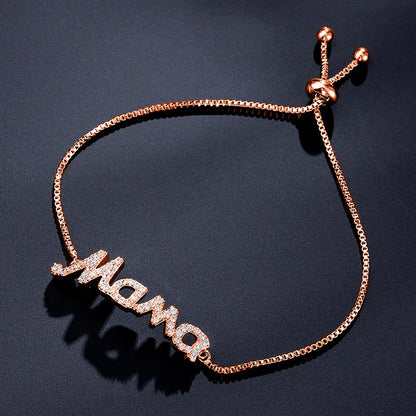 Bracelet "Mama" Cristaux Zircon – Chaîne Ajustable Fête des Mères