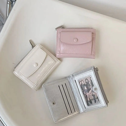 Portefeuille Femme Court Cuir PU Argenté - Porte-Carte Zippé Ultra Fin Multifonction Élégant