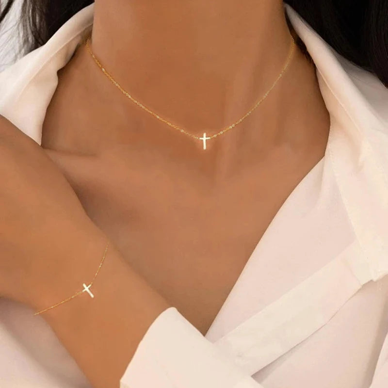 Ensemble Collier Bracelet Croix Perles Doré – Bijoux Bohème Classique