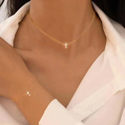 Ensemble Collier Bracelet Croix Perles Doré – Bijoux Bohème Classique