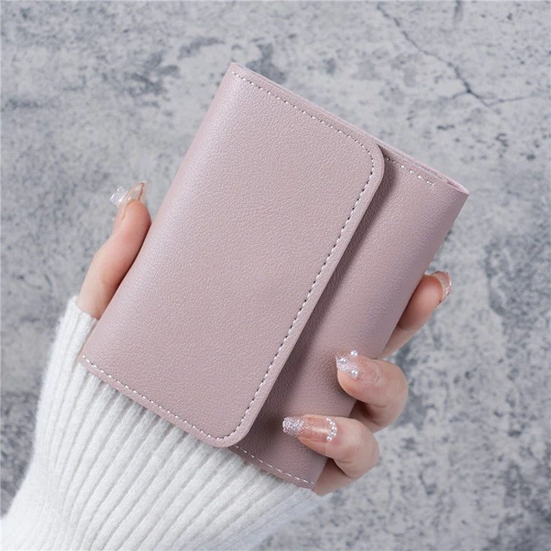 Portefeuille Femme Compact Rose - Mini Porte-Monnaie Cuir PU avec Fermoir et Compartiment Pièces