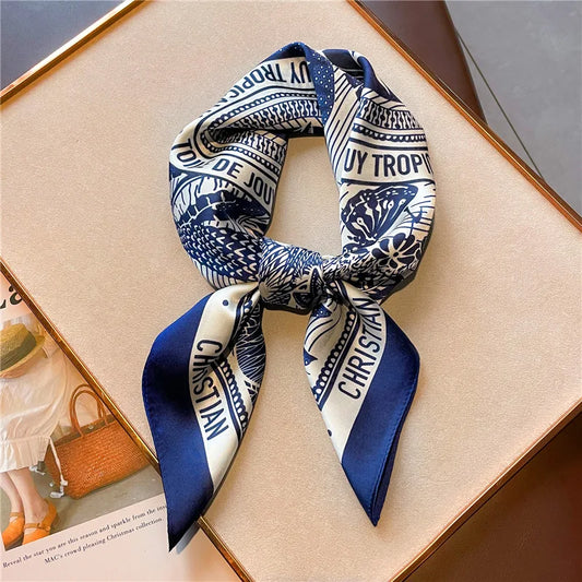 Women's 70cm Silk Square Scarf - Letter Print Shoulder Head Hair Accessory