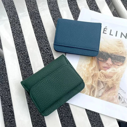 Portefeuille Femme Cuir Véritable Pliable Simple - Porte-Monnaie Multifonction Coin Bag Petit Money Bag
