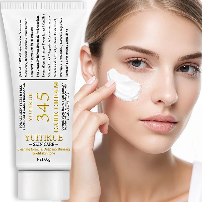 Crème Soin 345 Care 60g - Hydratante Raffermissante Lissante Légère Non-Grasse Sans Parfum Tous Types Peau