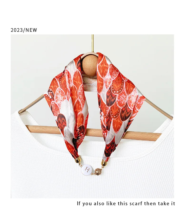 Women's Square Scarf with Magnetic Buckle - Versatile Summer Luxury Scarf/Necklace