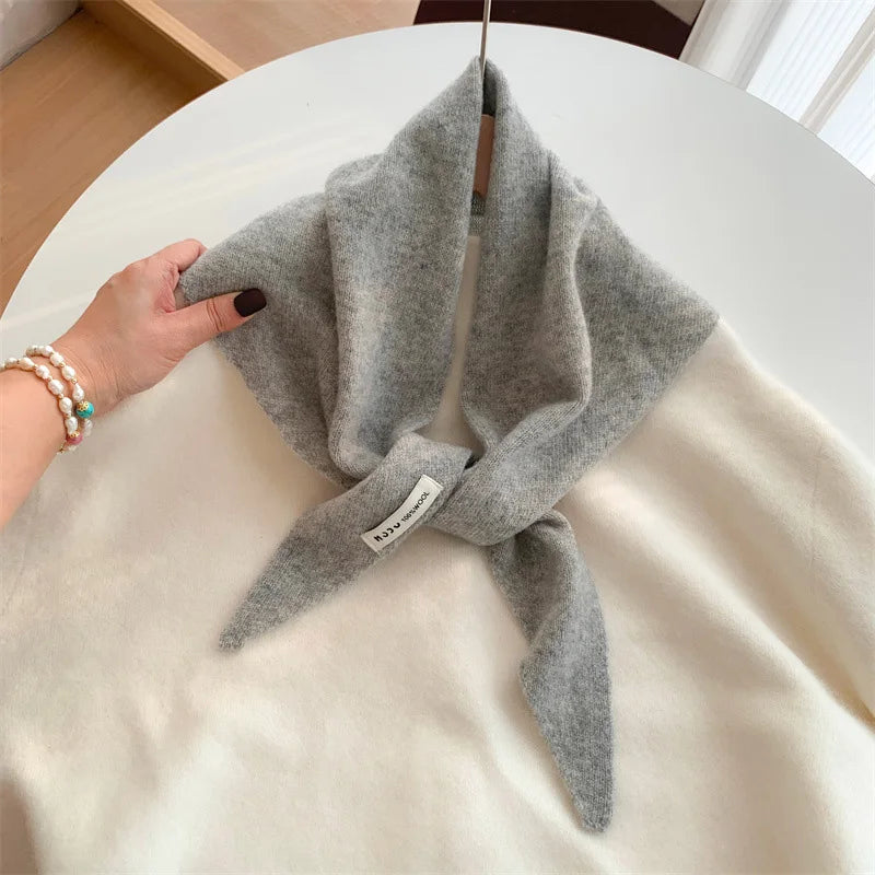 Foulard Triangle Laine Style Américain Coréen - Écharpe Tricotée Multifonction Femme Hiver
