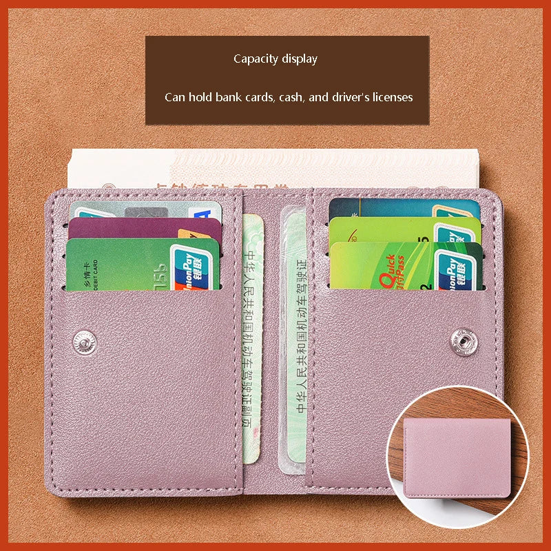 Portefeuille Pliable Cuir Souple avec Bouton - Petit Porte-Cartes Permis Simplifié