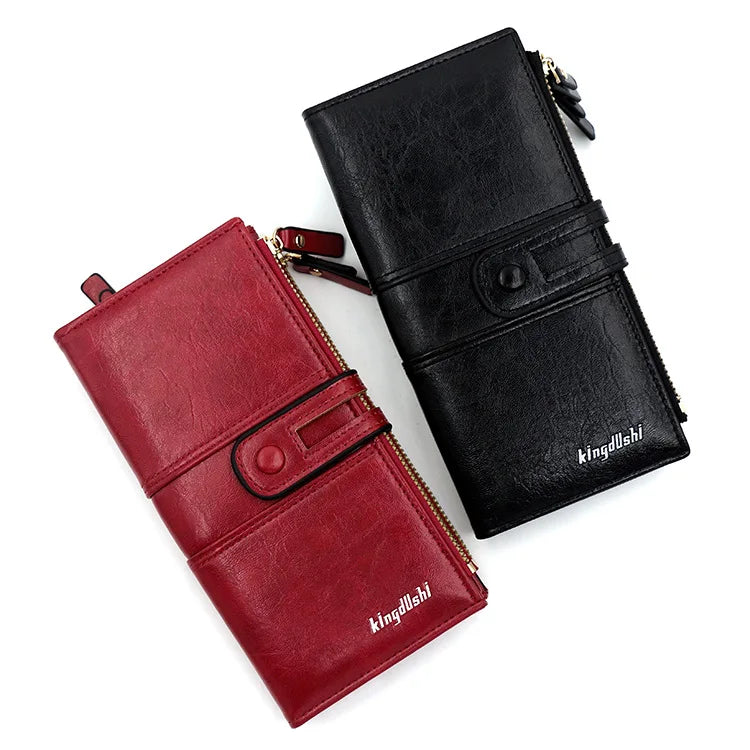 Portefeuille Long Femme Cuir PU Grande Capacité - Porte-Cartes Fermeture Éclair Fashion