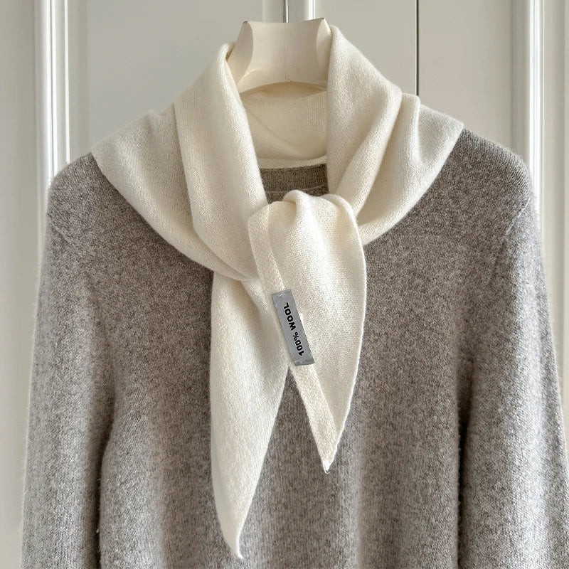 Foulard Triangle Laine 100% Femme - Écharpe Tricotée Style Britannique Multifonction Hiver