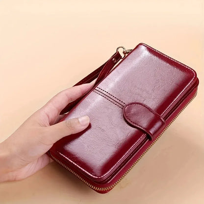 Pochette Portefeuille Femme Cuir PU Vintage - Clutch avec Dragonne et Compartiment Téléphone