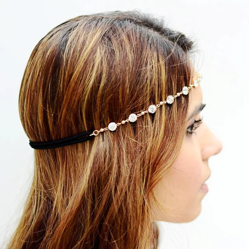 Bijou de Tête Indien Perles Mariée – Chaîne Cheveux Bohème Mariage