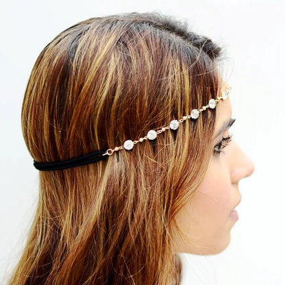 Bijou de Tête Indien Perles Mariée – Chaîne Cheveux Bohème Mariage