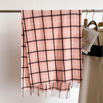 Women's Cashmere Scarf - Warm Checkered Shawl for Winter