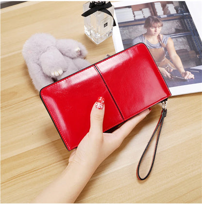 Portefeuille Clutch Femme Vintage Cuir Ciré PU - Grande Capacité avec Bracelet