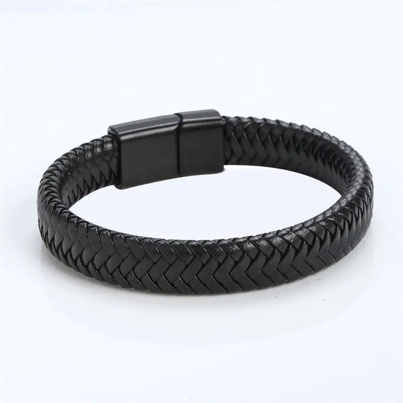 Bracelet Cuir Tressé Main Homme – Boucle Magnétique Classique Cadeau Couple